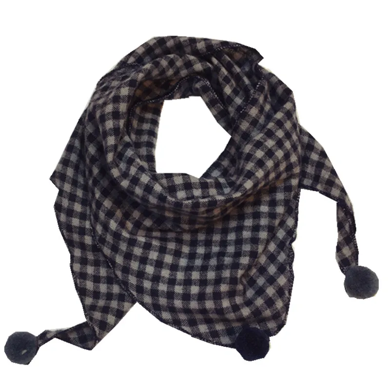 navy gray grid Осенне-зимний детский шарф из хлопка и льна, модный детский треугольный шарф с рисунком льва для девочек, детский шейный платок, шаль для мальчиков и девочек - Цвет: navy gray grid