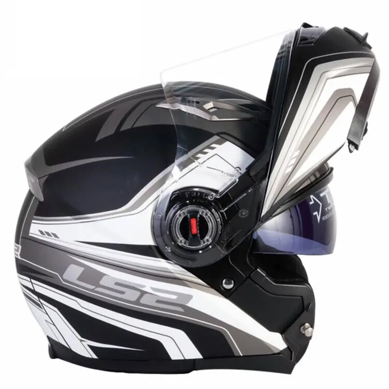 LS2 FF370 бездорожье Флип Полный уход за кожей лица Мотокросс Мотоцикл мото Шлем Capacete каско с двойной щит козырек ECE - Цвет: Matte Black Gray