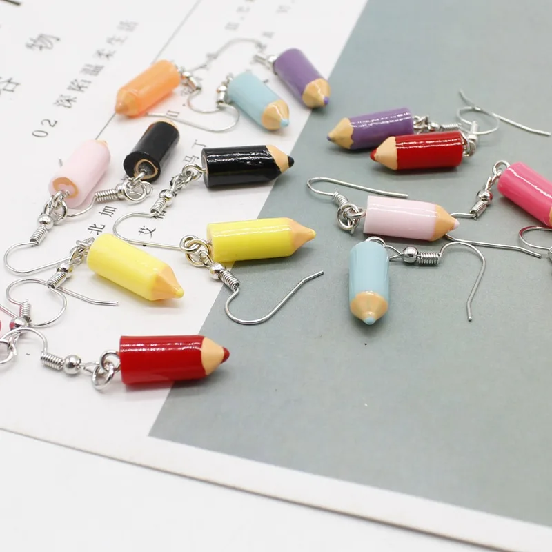 Girl Creative Pencil Earrings Resin Charm Fashion Simulation Sweet Crayon Jewelry Gift 1 Pair