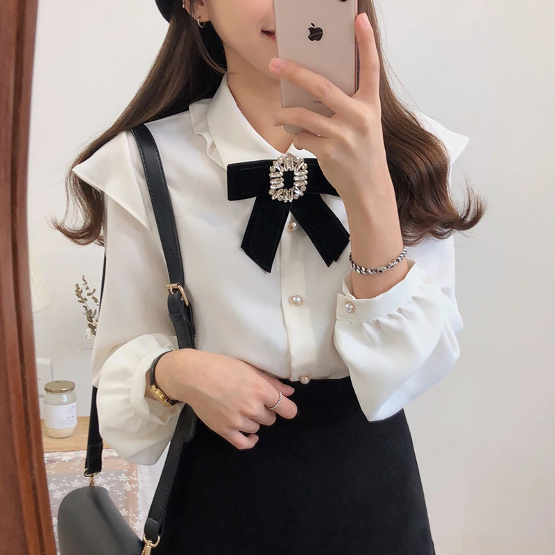 Женская блузка топы элегантная бабочка длинный рукав женская рубашка модная с