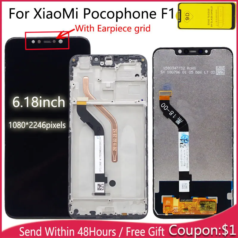 ЖК дисплей 6 18 дюйма для XiaoMi Pocophone F1/poco F1 с сенсорным сенсором в сборе LCD|Экраны