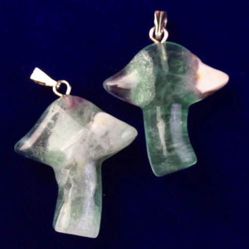 

2Pcs Carved Natural Green Fluorite Mushroom Pendant Bead 28x23x8mm SK60127