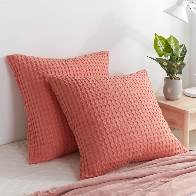 

PHF 100% Cotton Waffle Weave Throw Pillow Cover Solid Color Decorative pillowcase For Luxury Home Decor Euro Sham Covers On Sofa