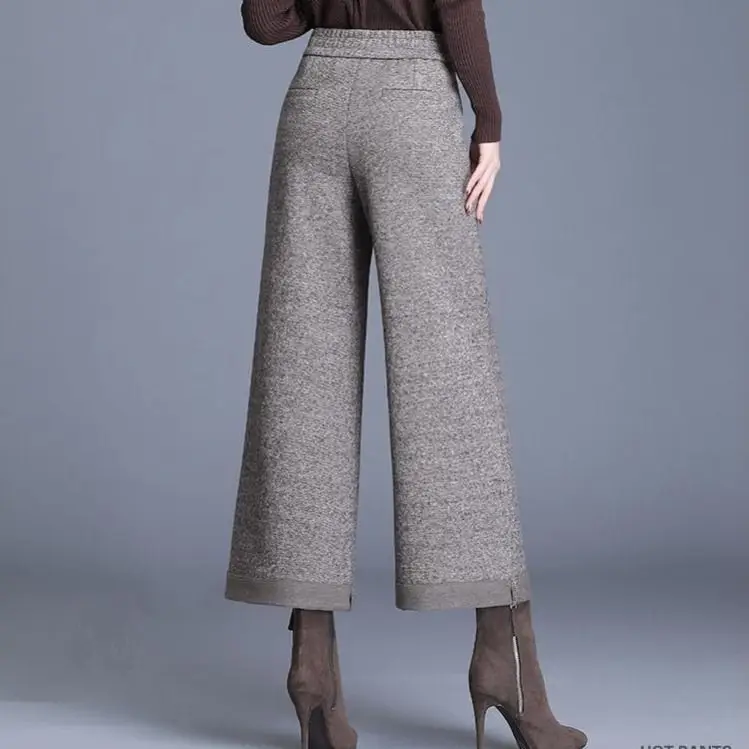 

Female High Waist Pantalon Solid Loose Ankle-Length Pants Women 2021 Autumn Winter Woolen Wide Leg Pants Casual Trousers