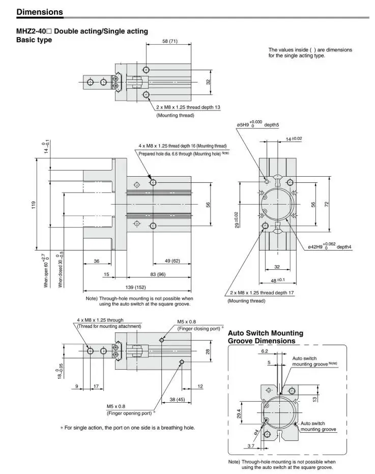 MHZ2-40 SMC палец цилиндр воздушный цилиндр пневматический компонент пневматические инструменты серии MHZ2