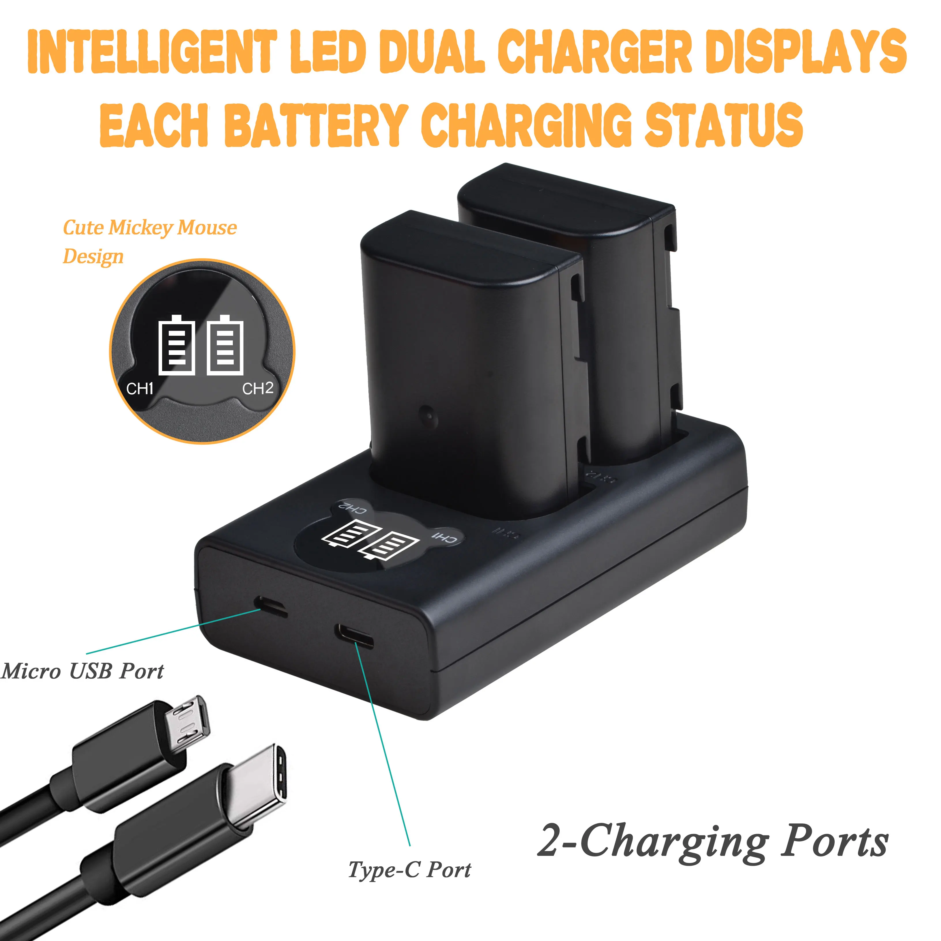 Двойное зарядное устройство со светодиодной подсветкой для камеры|Зарядные