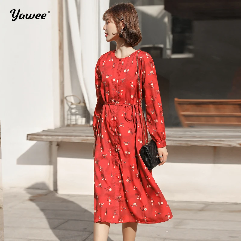 

Новинка 2020, популярное летнее красное женское богемное длинное пляжное платье Yawee в стиле бохо с высоким разрезом и цветочным принтом, Макси...