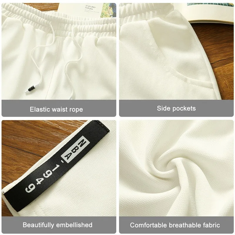 

SHUJIN White Shorts Men Japanese Style Running Sport Shorts For Men Casual Summer Elastic Waist Solid Shorts Printed Clothing