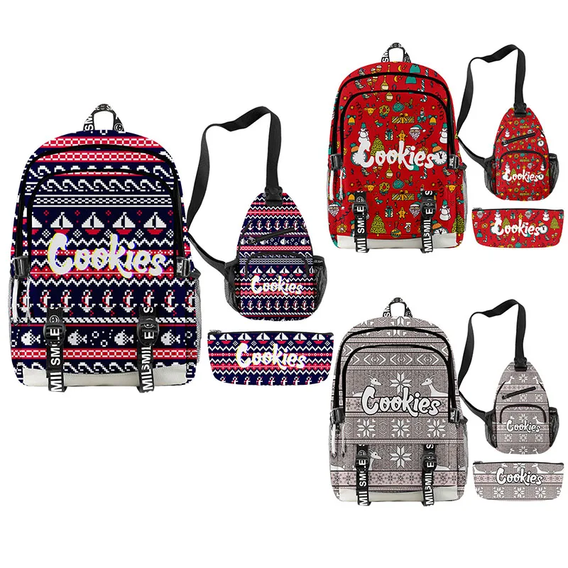 

Christmas Cookies School Bags for Teenager Boys Girls Couple Men Women 3D Backpacks Chains Keychain Hip Hop Sports Backpacks