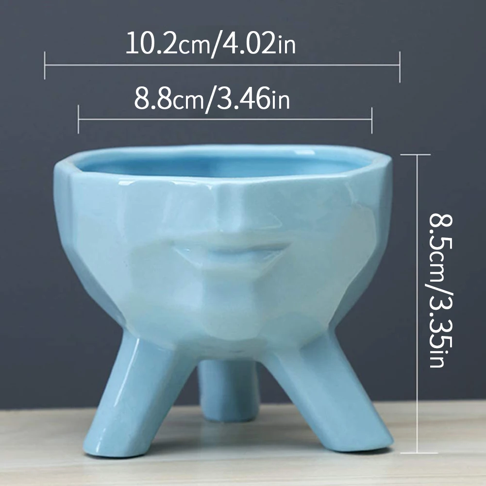 

Succulent Plant Pot Flower Pot Cactus Bonsai Container Ceramic Human Face Shape with Drainage Hole for Decoration Blue