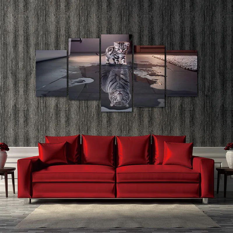 5 шт. абстрактная живопись принт с кошкой и тигром постер на холсте Настенный