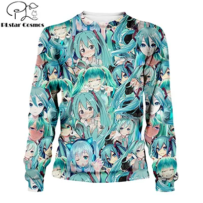 sweatshirt PLstar Cosmos/летние толстовки/рубашка/Толстовка для девочек с 3d изображением Хацунэ, хипстер, аниме, унисекс, топы Kawaai, милые пуловеры - Цвет: sweatshirt