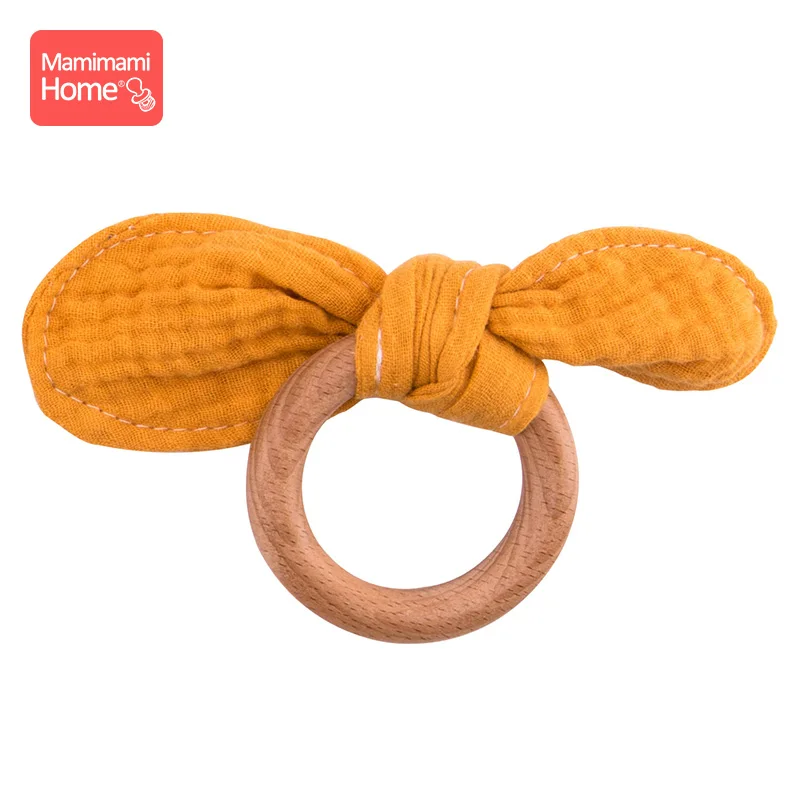 yellow ring Mamihome детские нагрудники, тканевые банданы с деревянным кольцом, прорезыватель из бука, хлопковый слюнявчик, впитывающая ткань для новорожденных, детские товары, игрушки - Цвет: yellow ring