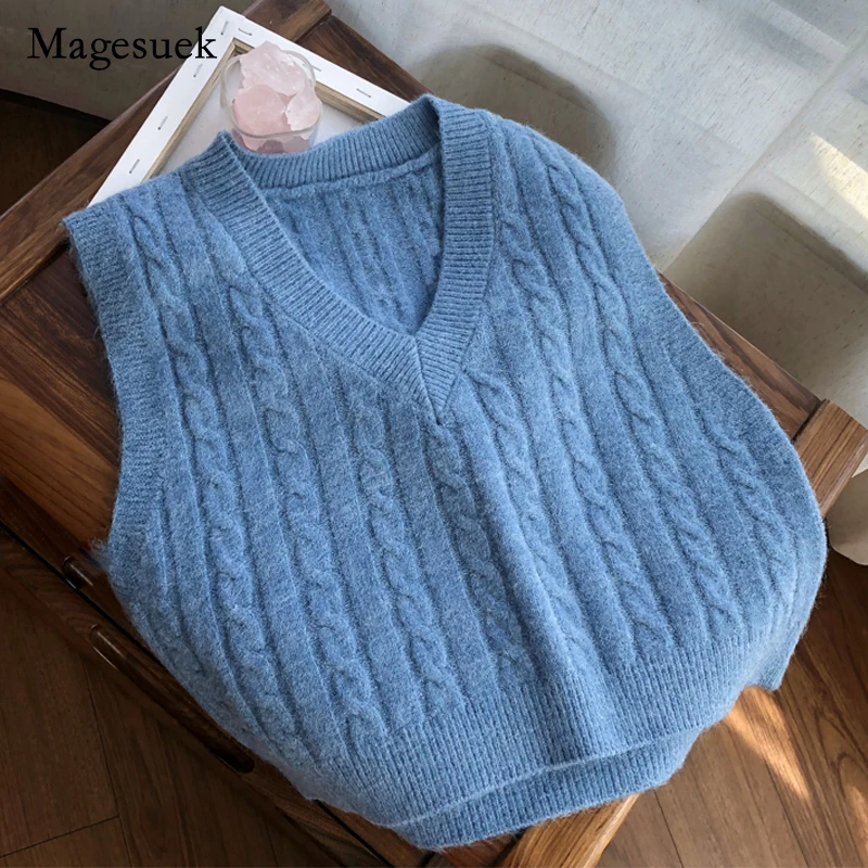 

Sleeveless Knitted Sweater Vest Women Autumn Winter New V-neck Solid Wool Vest Sweater Pullover Casual Chic Woman Sweaters 17505