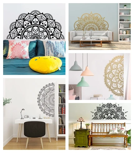 

Half Mandala Vinyl Wall Sticker for Home Headboard for Yoga Removable Sticker Wall Art Living Room Bedroom Mural Wall Decals