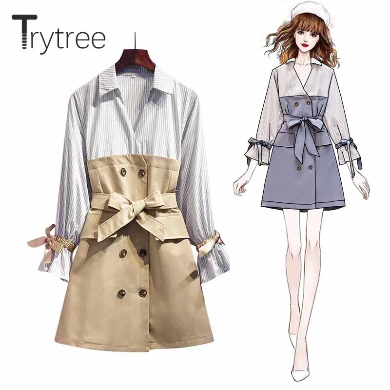 Trytree/осеннее женское Повседневное платье с отложным воротником расклешенные