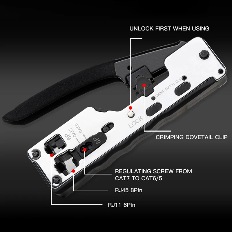 

Combo Network Rj45 Tool Telecom Crimping Crimper For Rj45 Cat7 Cat6A Cat6 Cat5 Rj11 Rj12 Modular Plugs Metal Clips Pliers Tool
