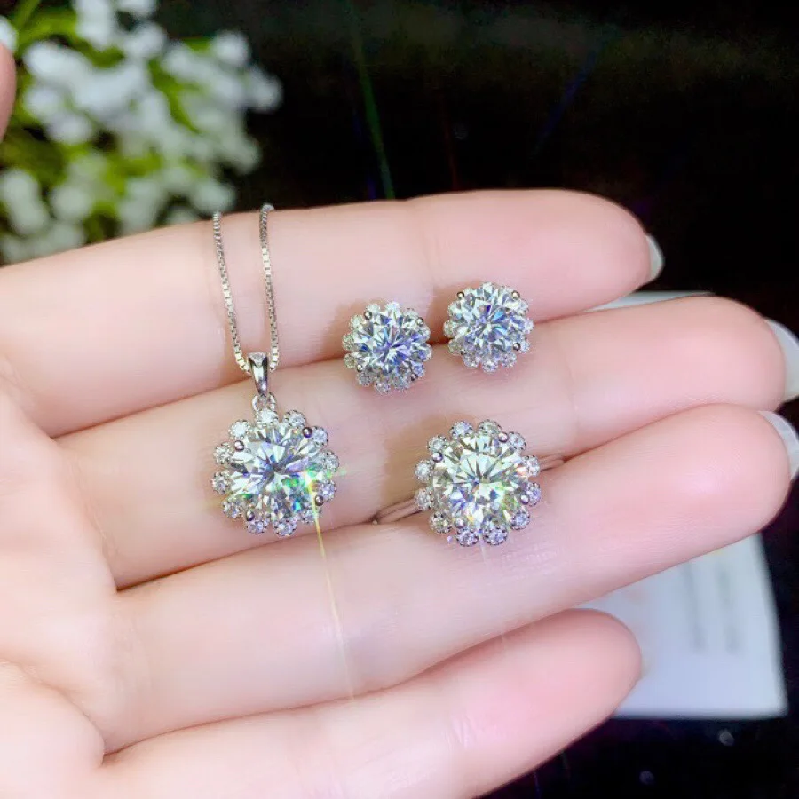 Kkmall Store круглые серебряные подвески Moissanite 2.00ct D VVS Роскошные Подвески Moissanite серьги-гвоздики Moissanite neckla