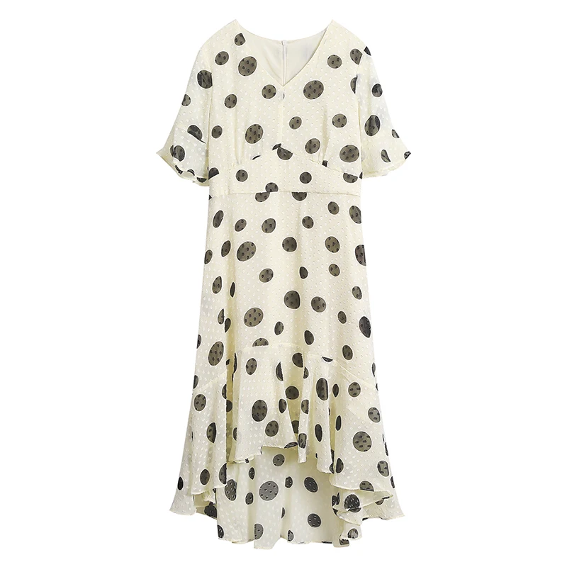 

Summer Beach Dot Print Chiffon Dress for Women 2021 Fashion Short Sleeve V-neck Bodycon Dress Elegant Boho Party Dress Vestidos
