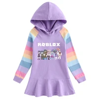 rainbow dress roblox long sleeved hooded sweater princess dress spring baby girls clothes cartoons game anime cotton fashion new
