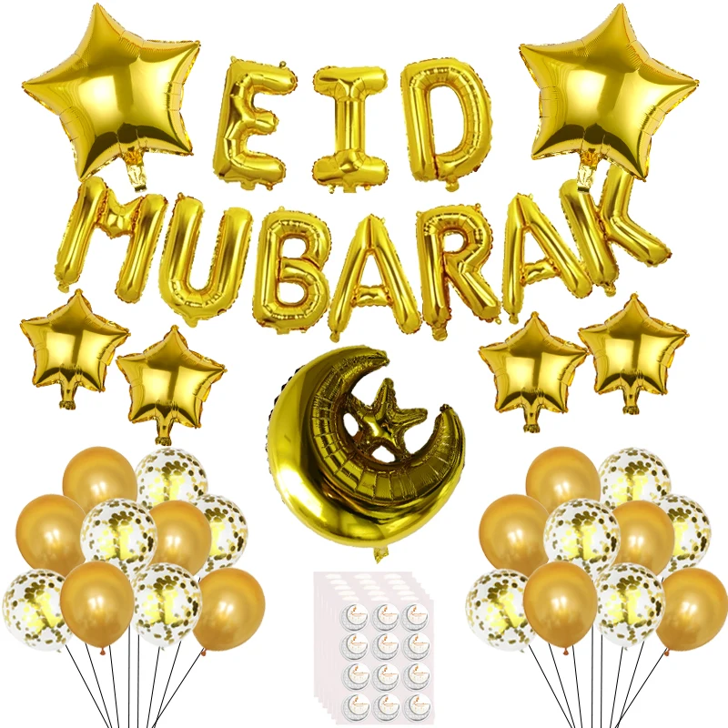 Eid Mubarak-pancarta con Globos, decoraci&oacute;n para el hogar, Ramad&aacute;n, Kareem, pegatina, Festival isl&aacute;mico musulm&aacute;n, fiesta, bricolaje, Globos de helio-4