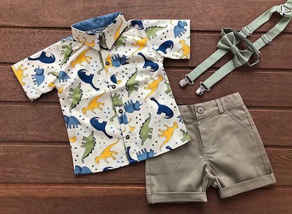 Модный комплект одежды для мальчиков рубашка и шорты с принтом животных 2019