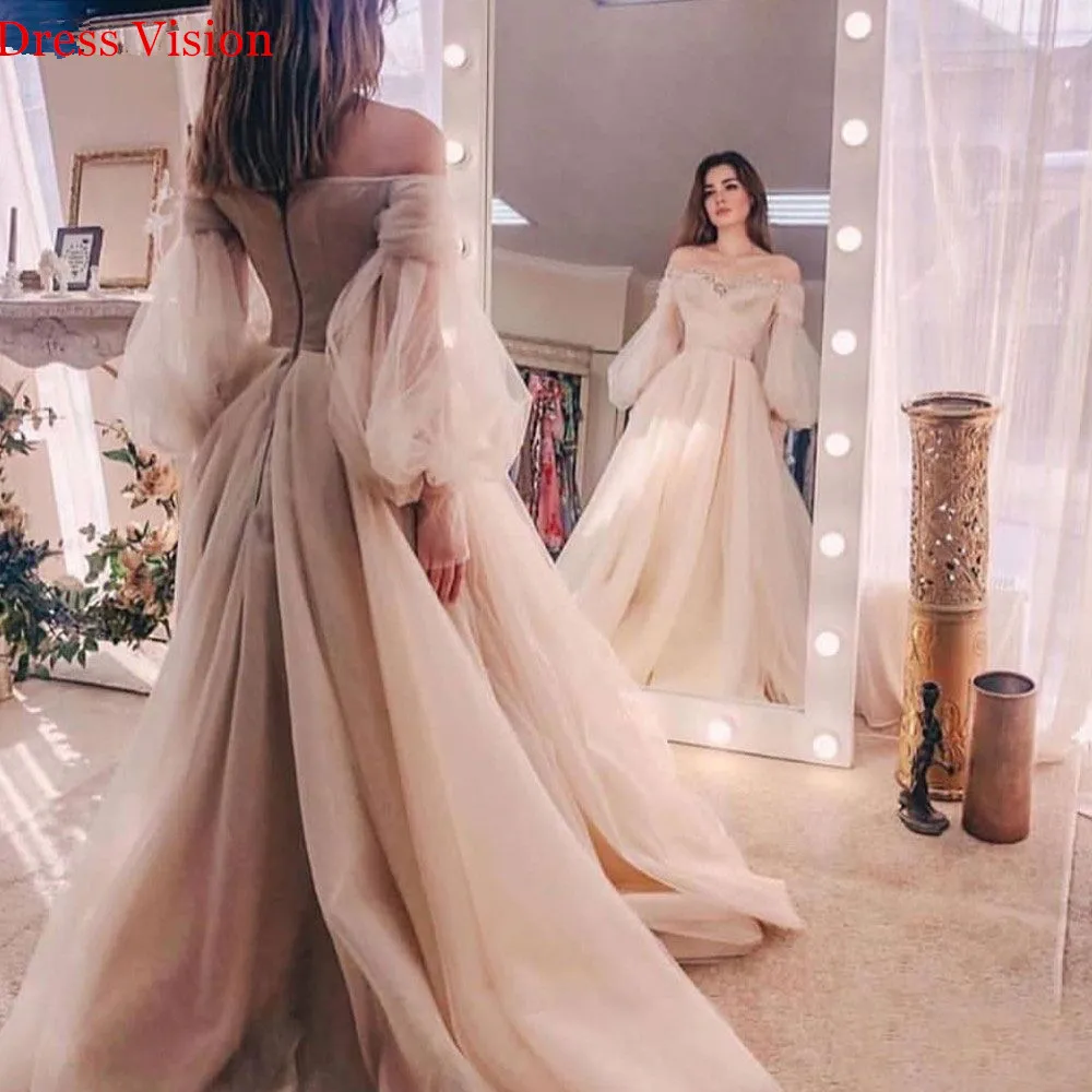 

New Arrival Robe De Mariage chiffon Evening Dress Vestidos Vestido De Noiva Robe To Be Party Gowns Long Puffy Sleeves Prom Dress