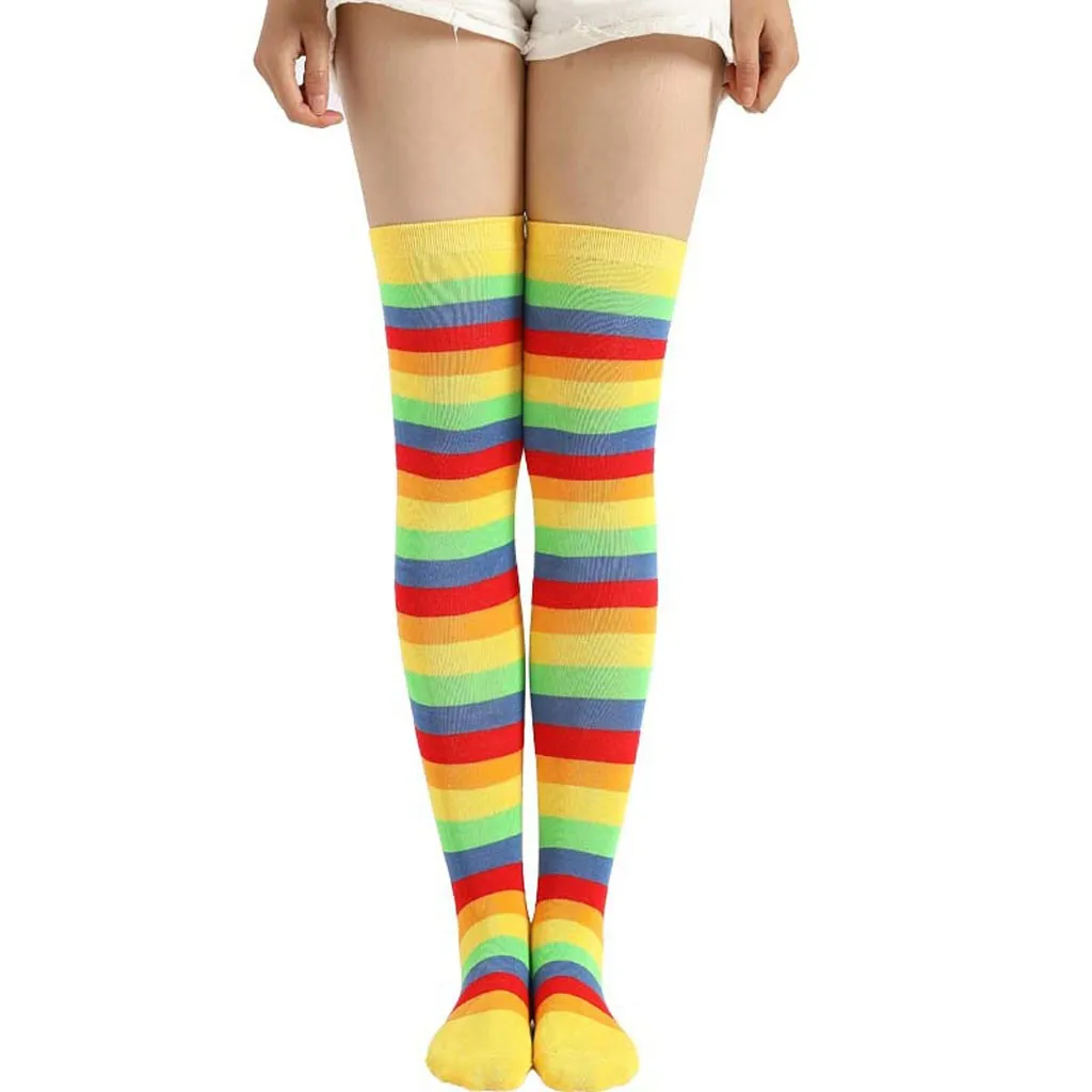 Women Rainbow Winter Warm Striped long Paragraph large Size Thigh High Tube Thin Over The Knee legs ladies Long Boot Socks#p3 | Женская