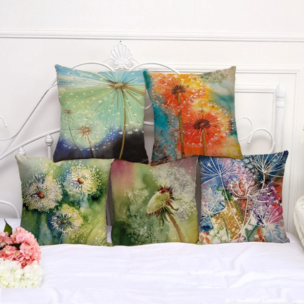 

Flower Plant Dandelion Print Pillow Case Cotton Linen Car Seat Cushion Cover Decorative Living Room Home Decor Pillowcase