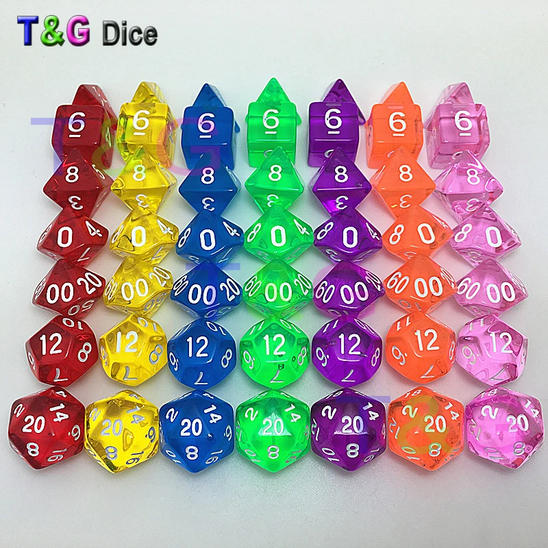 T & G кости 7 шт./лот высокое качество красный прозрачный D4 6 8 10 10% 12 20 набор Juegos de