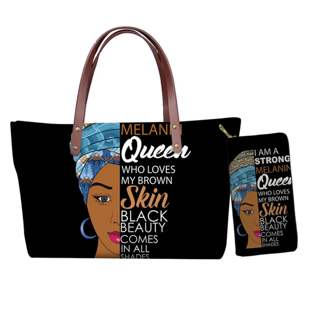 

Кошелек и Сумочка для женщин 2 шт./компл., черные женские сумки в африканском стиле для девушек, дамские роскошные дизайнерские сумки через п...