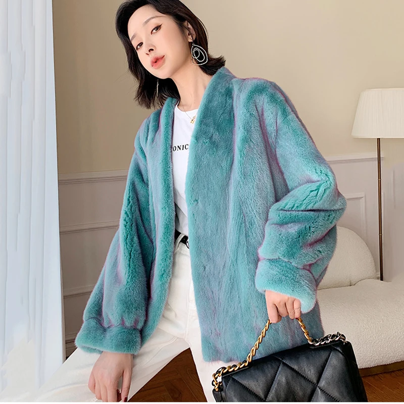 Новая зимняя импортная фиолетовая стандартная бархатная норковая шуба Ftangaiur