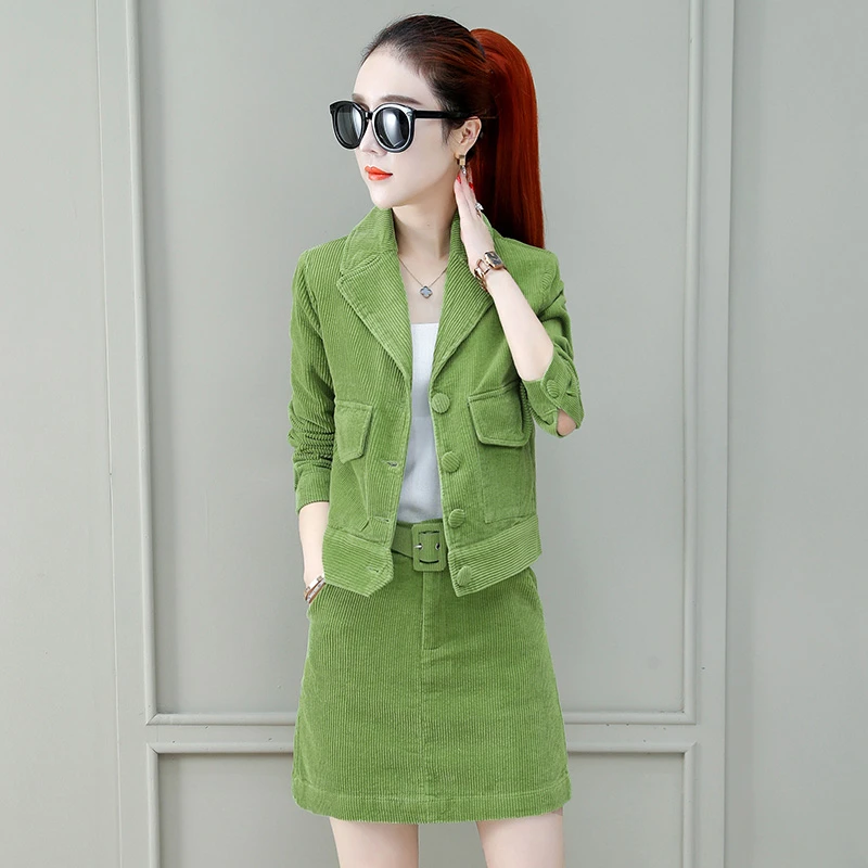 Весенне осенний Новый комплект из двух предметов с юбкой Женский вельветовый