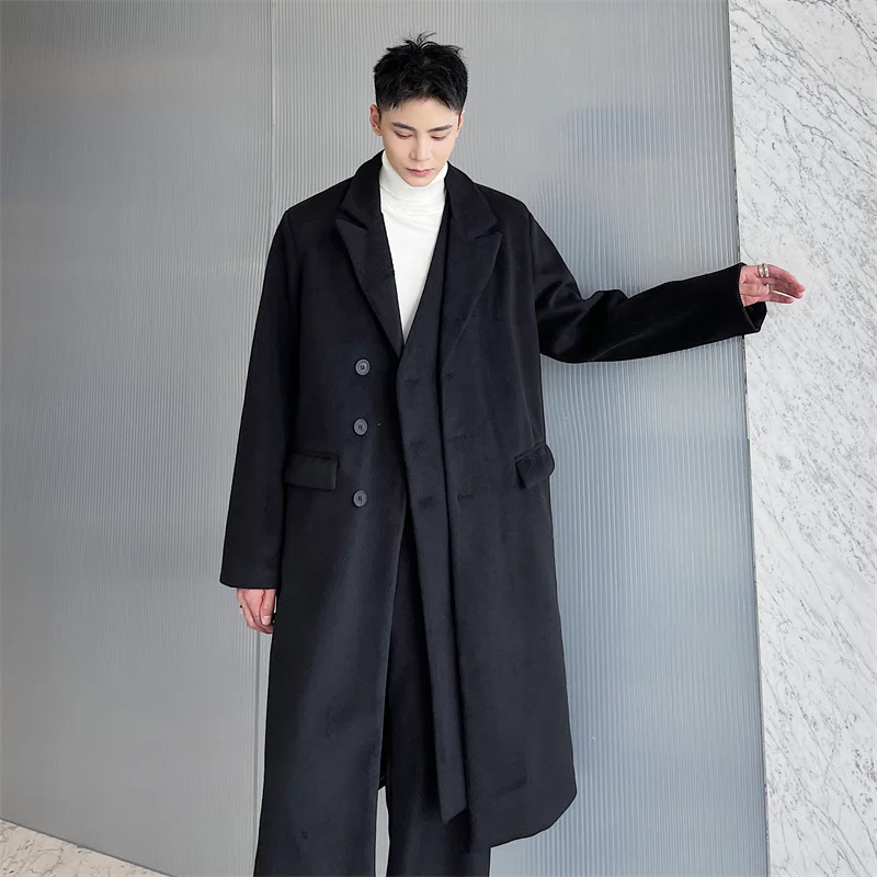 Мужское шерстяное пальто повседневное Свободное в Корейском стиле с двойной