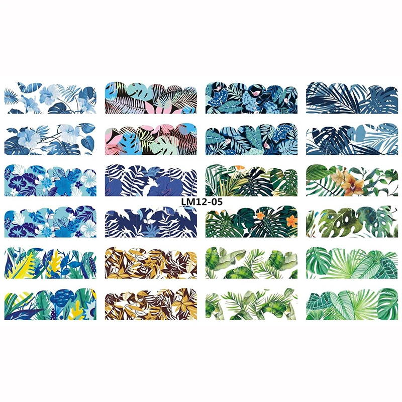 

12 Designs Flamingo Nail Sticker Flower Leaf Water Decal Transfer Nail Sliders Tattoo Nail Art Decoration Manicure Decal