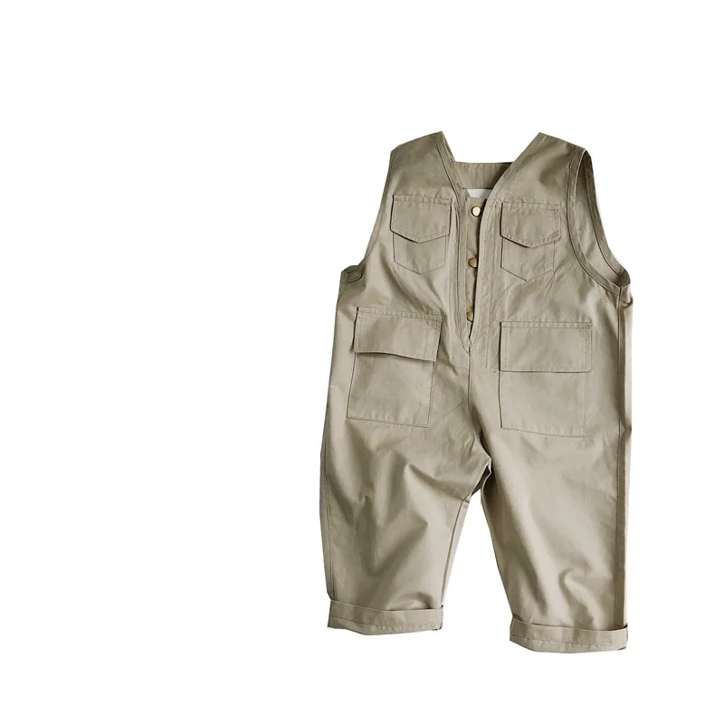 

Kids Baby Boys And Girls Fashion Clothes Spring Sleeveless Pocket Loose Overalls 1-6 Years Children Soft Comfortable Jumpsuits