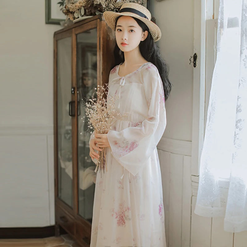 Женское шифоновое платье с расклешенным рукавом Длинное Элегантное приталенное