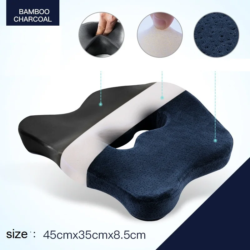 charcoal blue Пены памяти автомобиля хвост кости боль сиденье Подушка для копчика женщин мужчин офиса водителей Нескользящие бамбуковый уголь бархат - Название цвета: charcoal blue