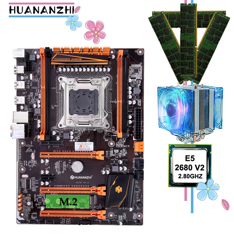 Брендовая материнская плата HUANANZHI deluxe X79 с M.2 CPU Xeon E5 2680 V2 кулером ОЗУ 64 ГБ (4*16 Гб) 1600