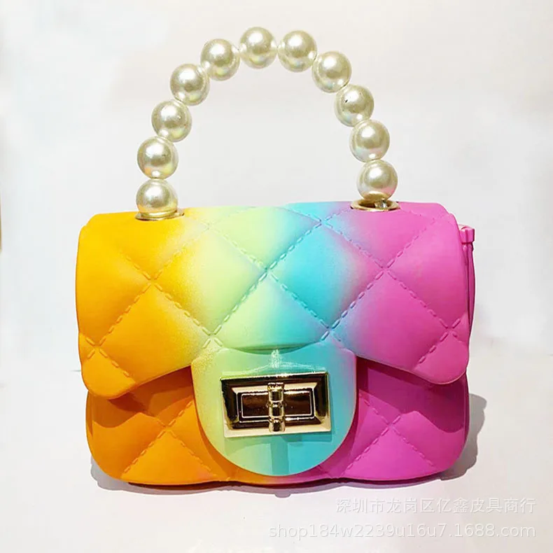 

Women's 2021 Spray Color Gradient PVC Pearl Mini Handbag Chain Shoulder Diagonal Bag Dropshipping Shoulder Bag