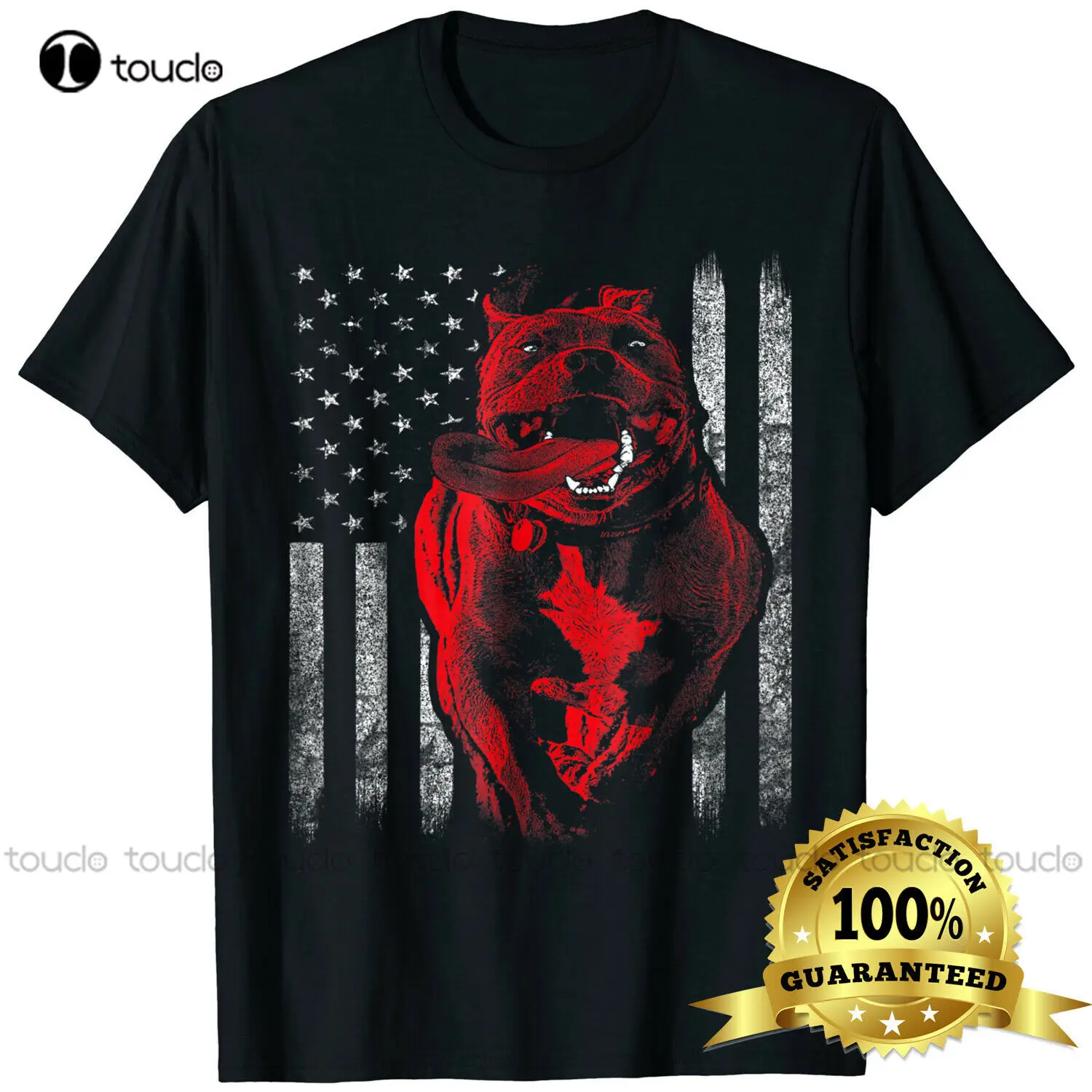 

New Mens American Bully Pit Bull Dog With American Flag T-Shirt Cotton Tee Shirt S-5Xl