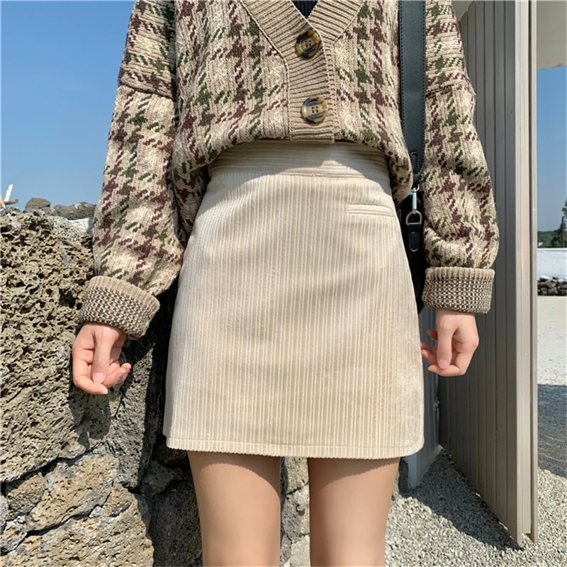 Винтажная трапециевидная Женская юбка шикарная мини с карманами и высокой