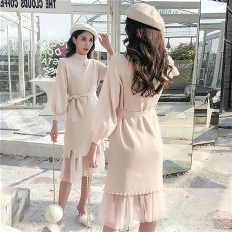 Женский свитер вязаные платья для весны и осени свободное женское вязаное платье