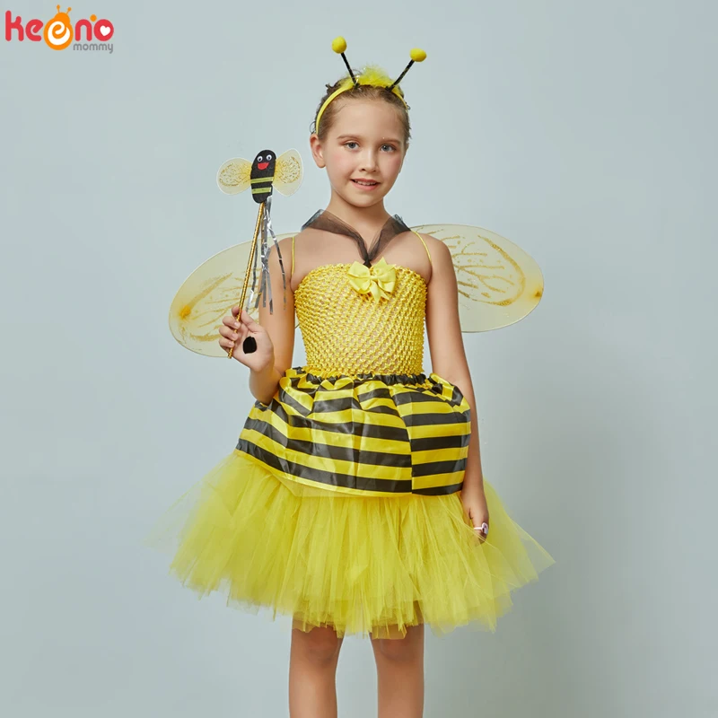 Little Bumble Bee Tutu Dress Girls Honeybee Fancy Up Outfit Yellow Black Striped Insect Birthday Halloween Costume | Детская одежда и