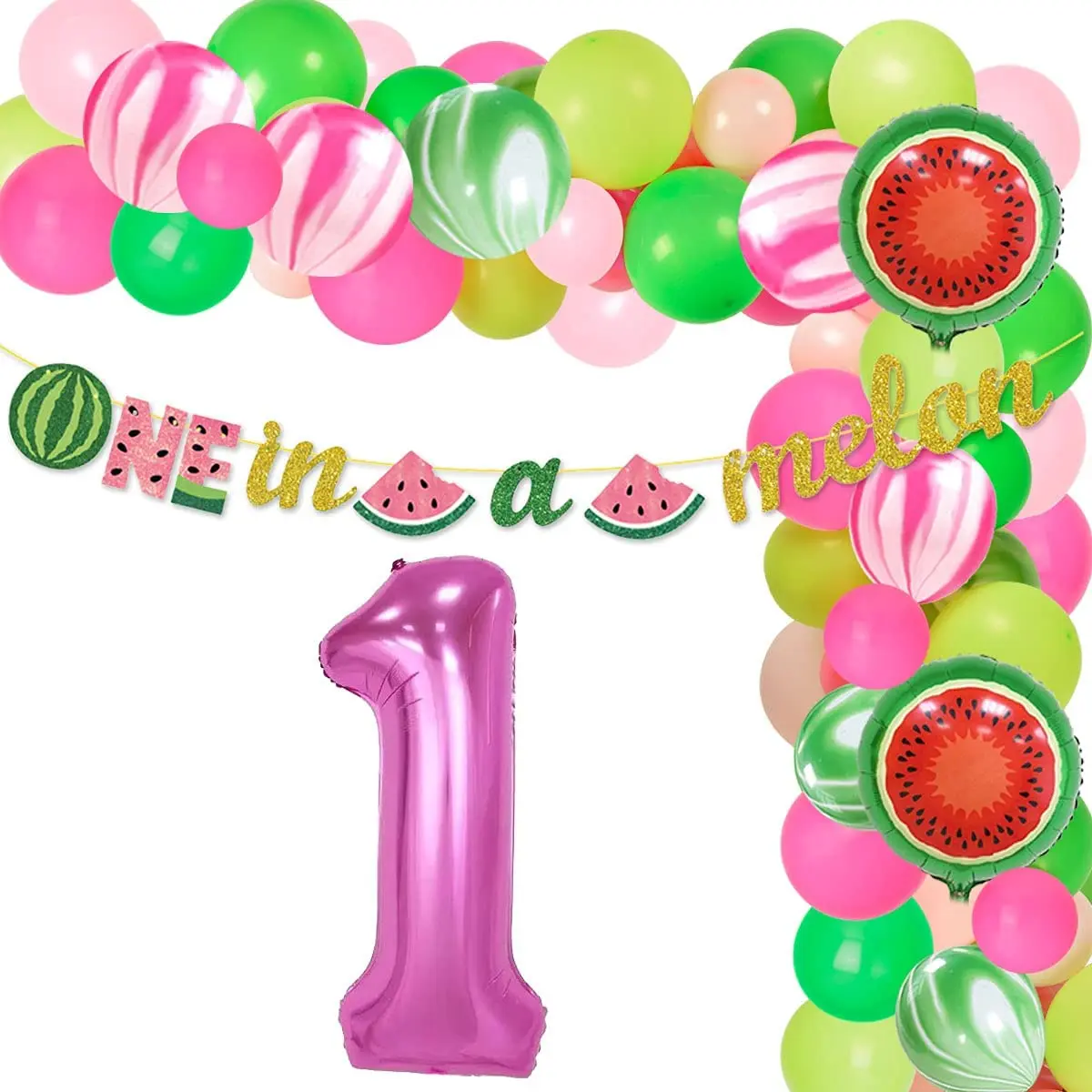 

Watermelon Theme First Birthday Party Decorations for Girl 1st Birthday Supplies with Watermelon Banner Number 1 Foil Balloon