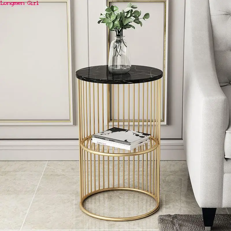 

Modern Luxury Coffee Table Living Room Furniture Iron Side Table Creative Golden Marble Coffee Table Next To The Sofa Table