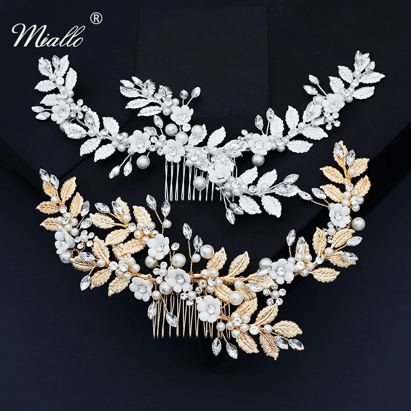 

Miallo Leaf Flower Hair Comb Clips for Women Prom Pearl Bridal Wedding Hair Accessories Jewelry Ornaments Bride Headpiece Gifts
