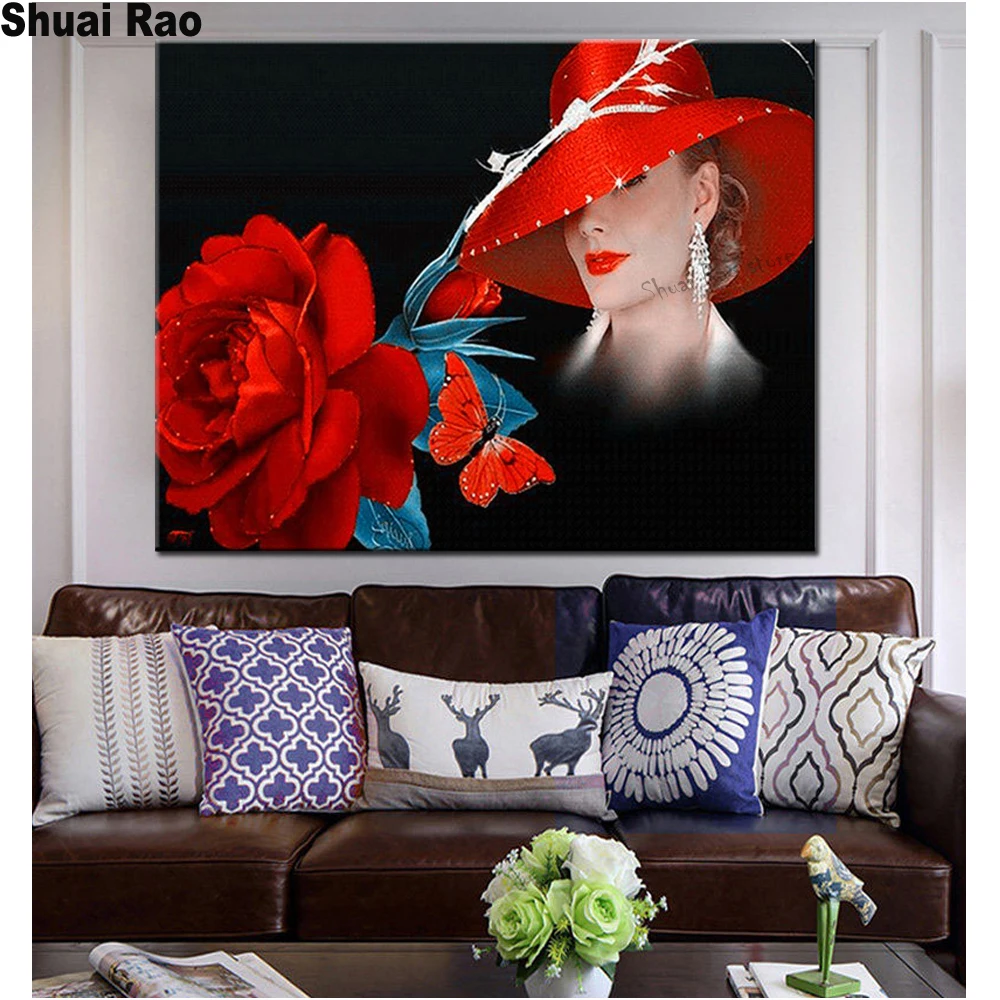 Алмазная вышивка на весь экран квадратная Круглая Мозаика романтическая красная