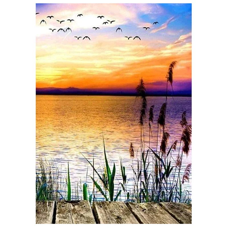 

DIY 5D diamond painting reed lakeside diamond crystal rhinestone embroidery painting art handmade home wall decoration gift
