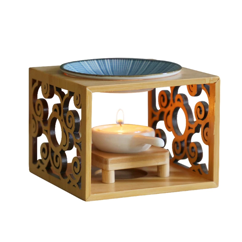 Керамическая маленькая свеча из натурального бамбука и цельной древесины лампа